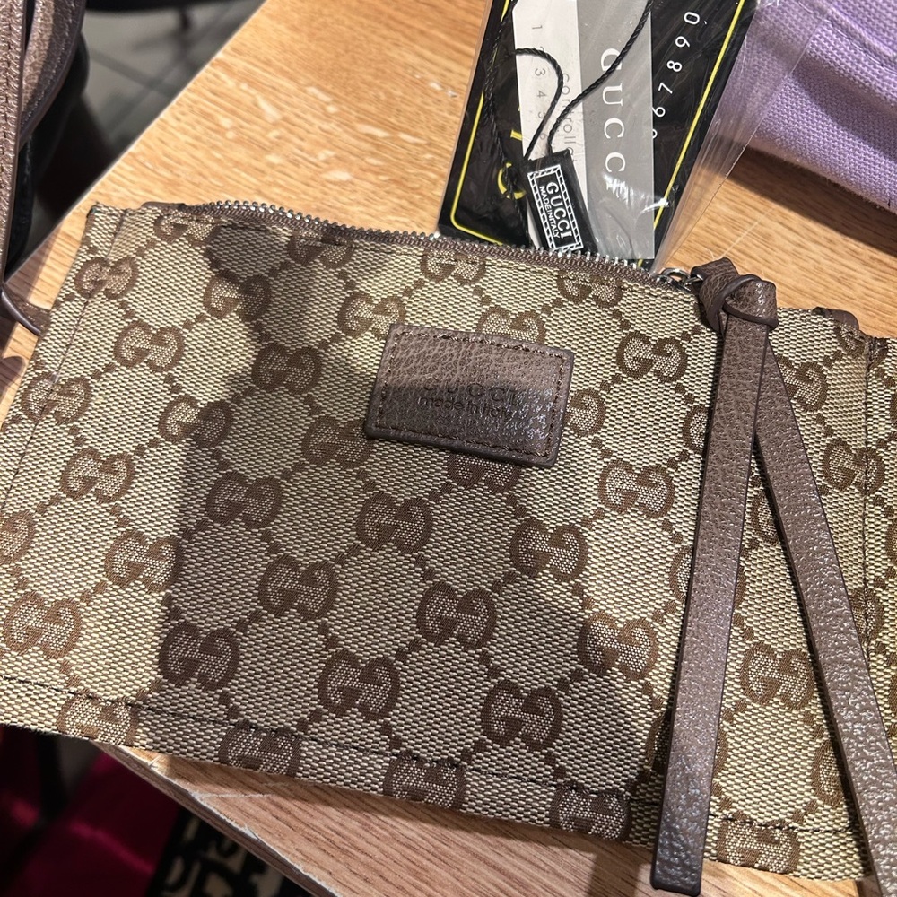 Gucci Brown Monogram Canvas Wristlet Clutch